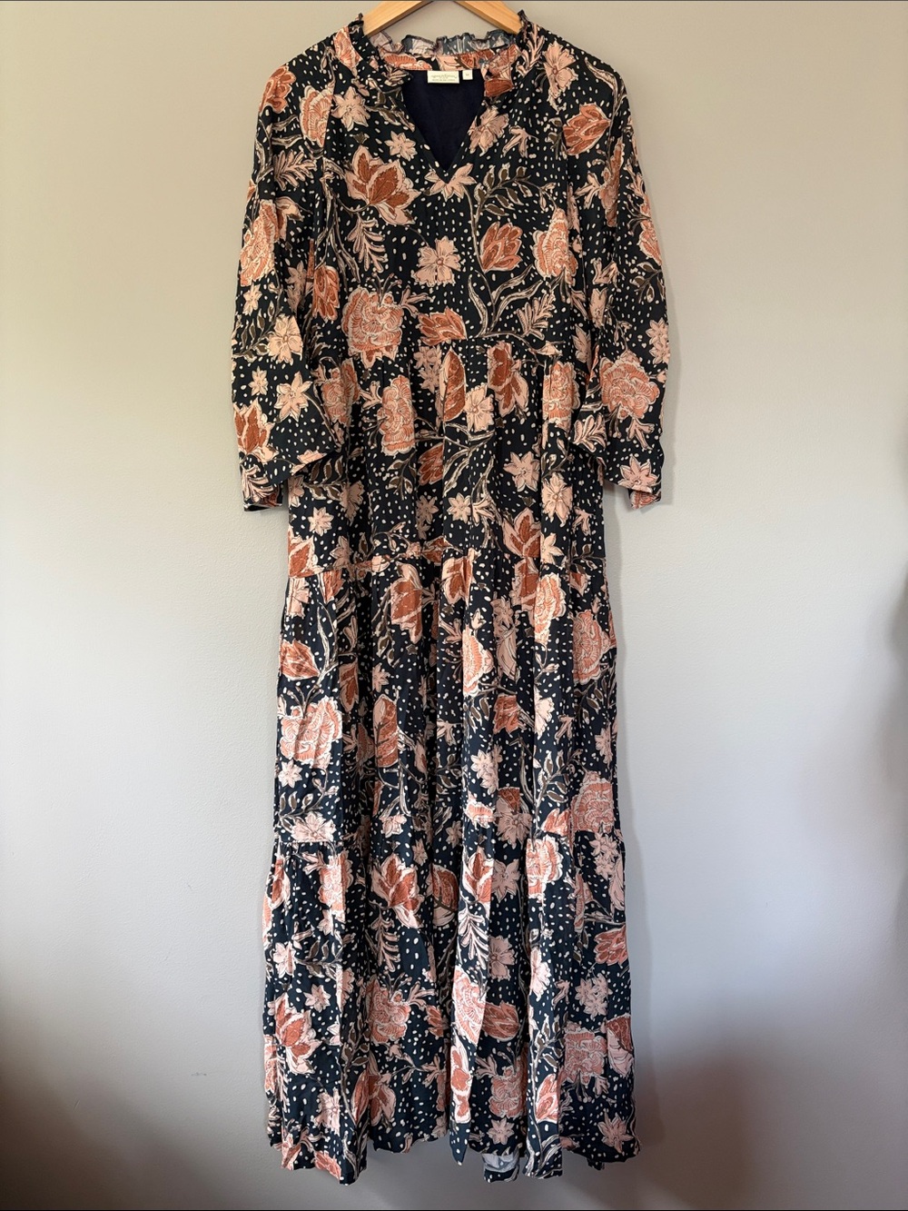 Spartina 449 Adeline Tiered Floral Maxi Dress Medium Boho Peasant Prairie